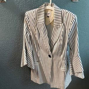 Cabi black and white striped jacket.